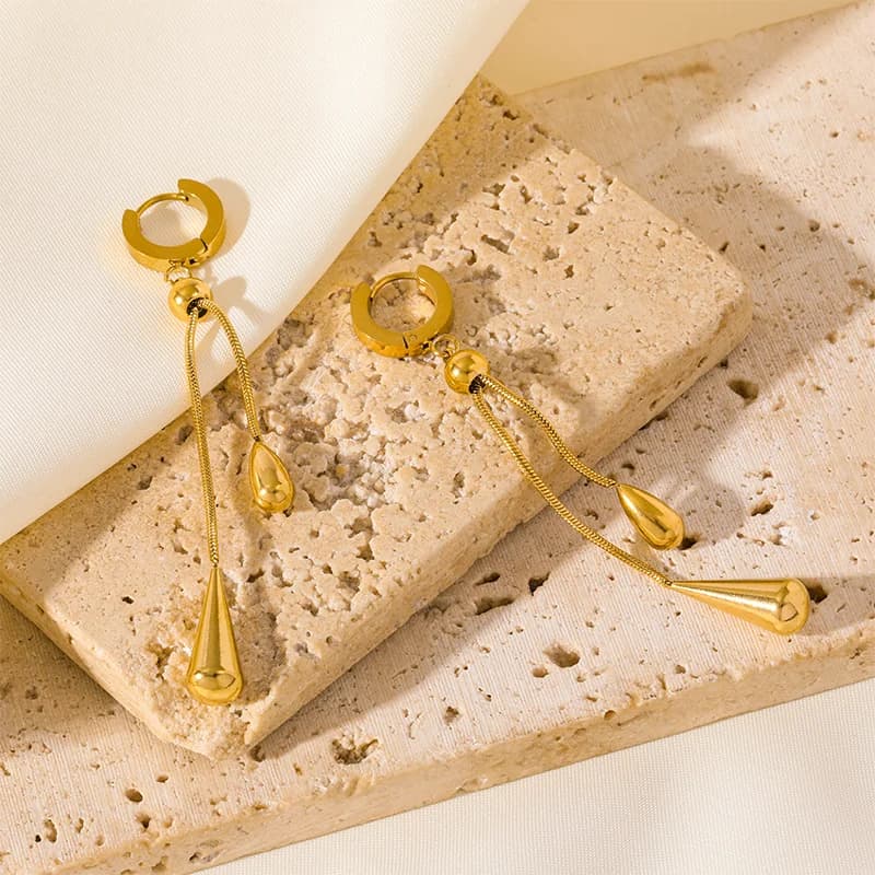 Brincos Pendentes com Tassel em Gota, Aço Inoxidável Dourado