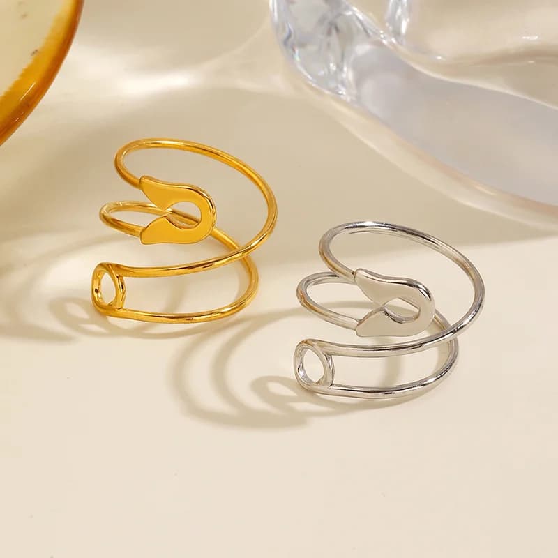 Pin Shape Adjustable Open Ring, 18K Gold PVD Plated