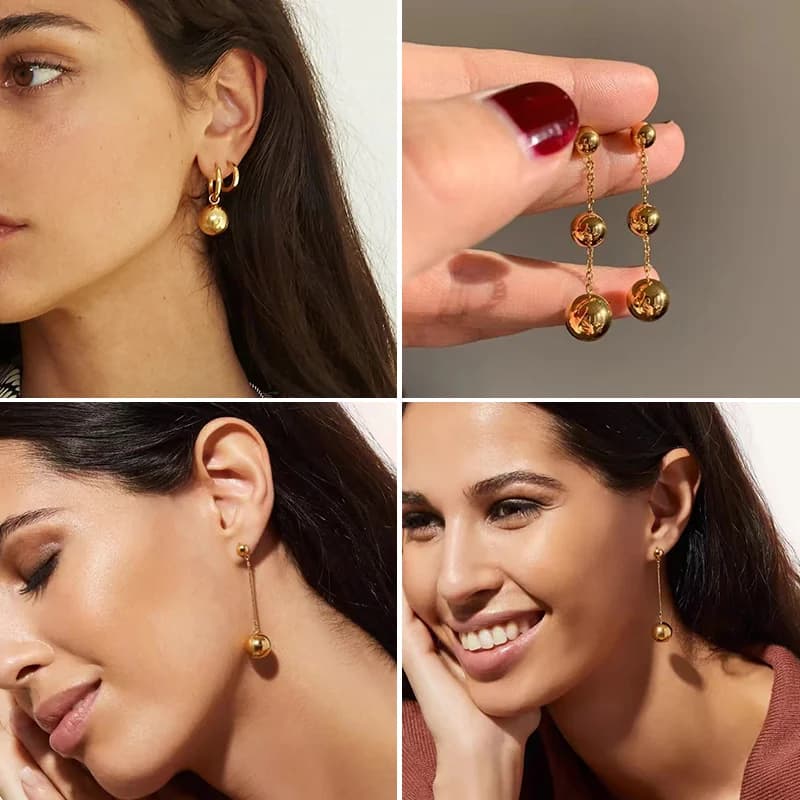 Golden Ball Bead Necklace and Earring Set