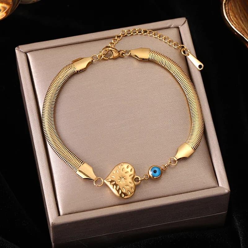 Simple Gold Color Link Chain Bangle Bracelet