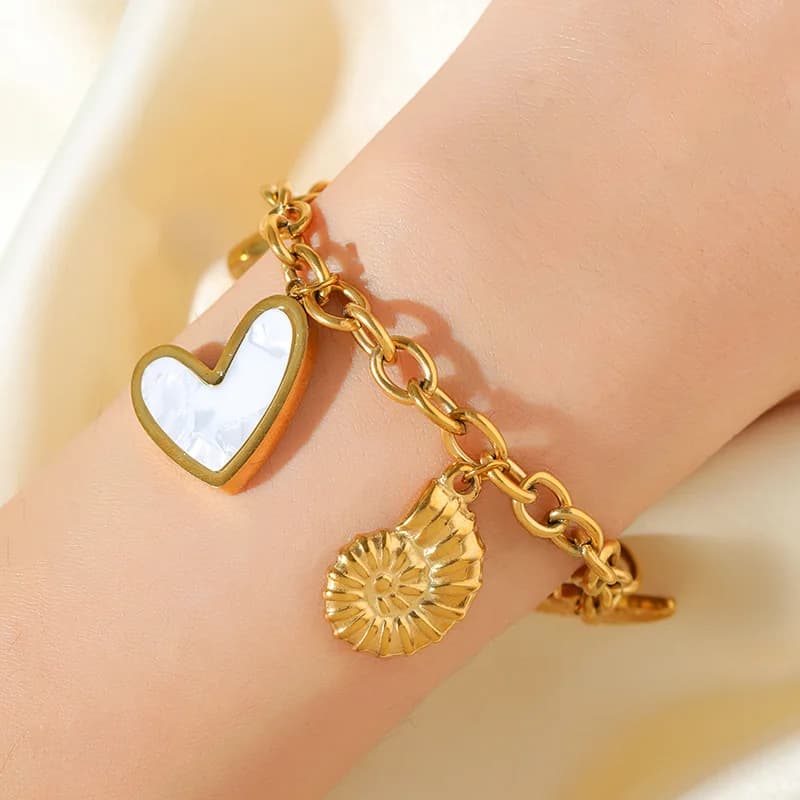 Heart Sun Charm Bracelet, Gold, PVD Plated