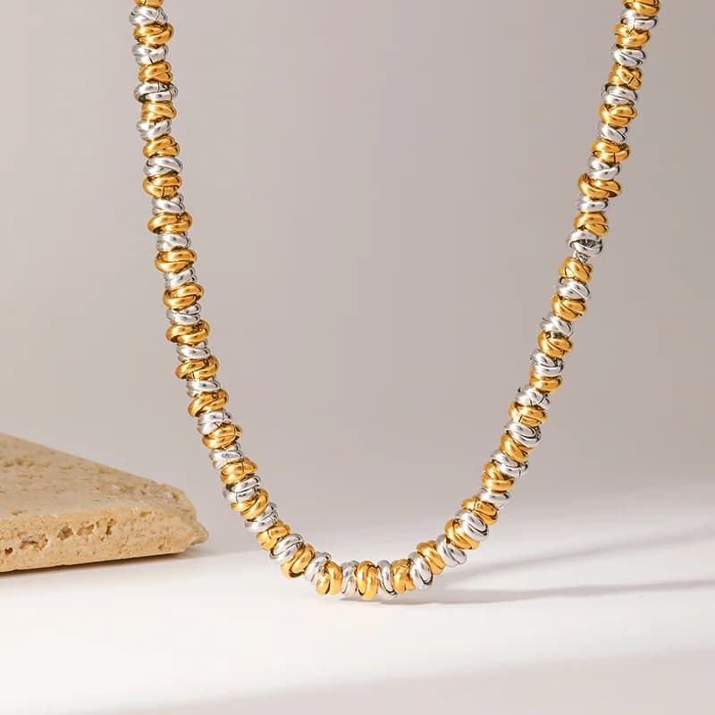 Conjunto Colar e Pulseira em Corrente Bicolor