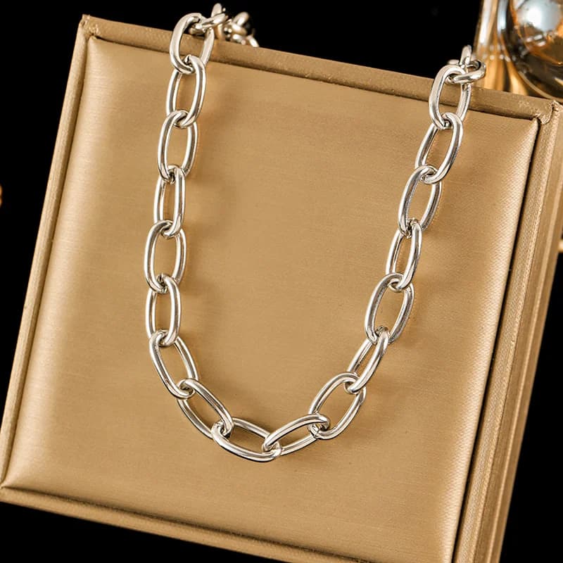Silver Color Chain Necklace and Bracelet Set