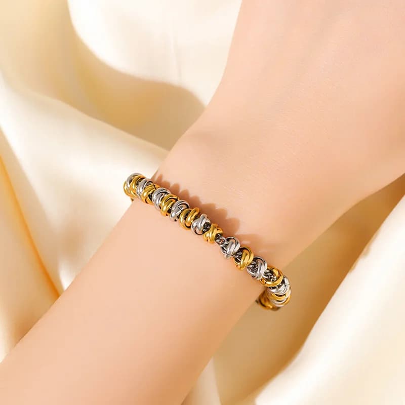 Kit Colar e Pulseira de Corrente em Dois Tons