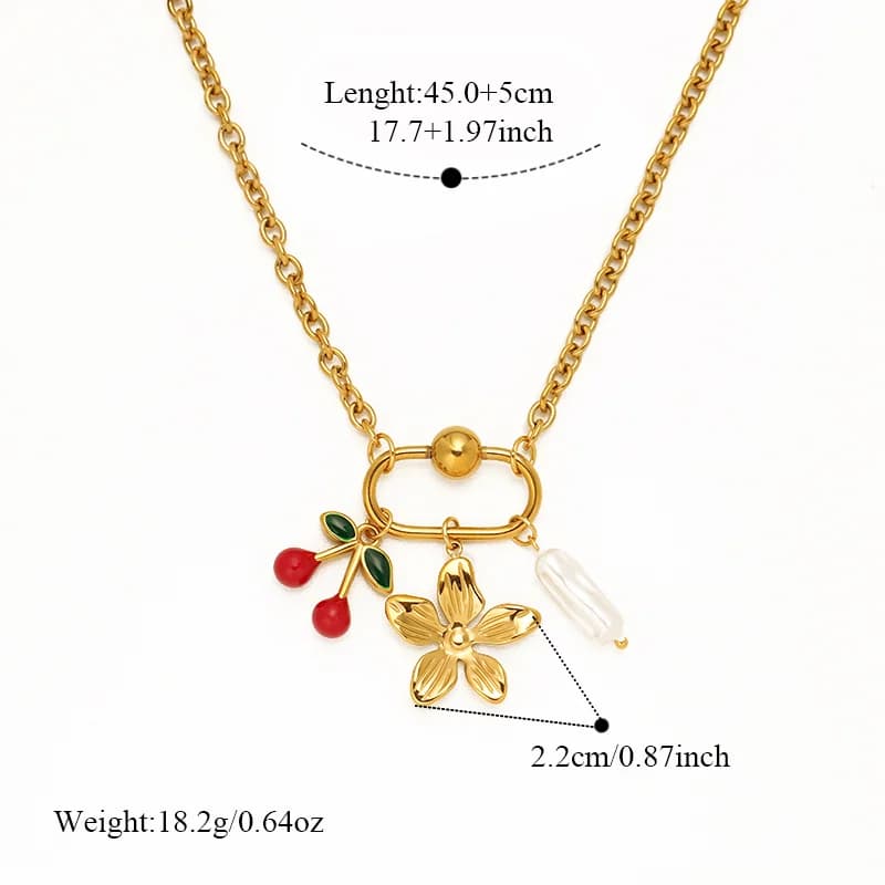 Flower Cherry Pearl Pendant Necklace