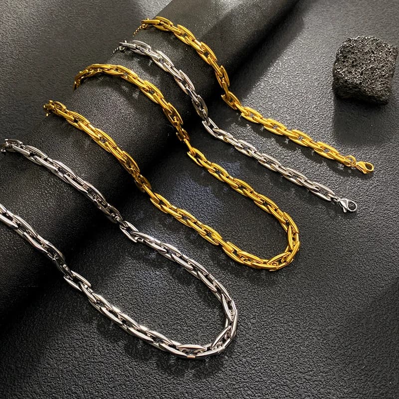 Thick Gold Chain Necklace and Bracelet Set