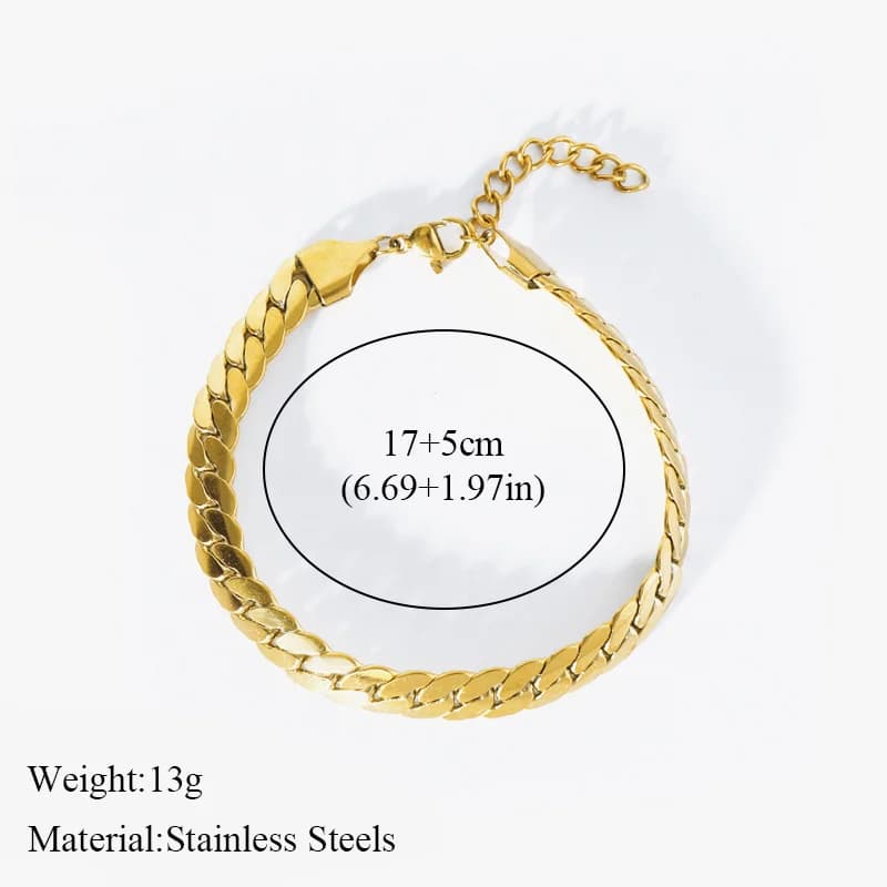 Gold Flat Wide Chain Necklace and Bracelet Set