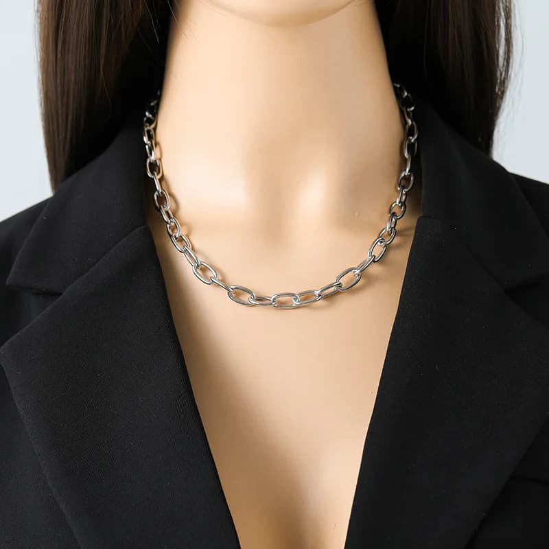 Silver Color Chain Necklace and Bracelet Set