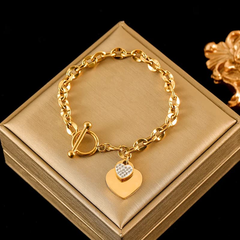 316L Stainless Steel Double Heart Necklace and Bracelet Set