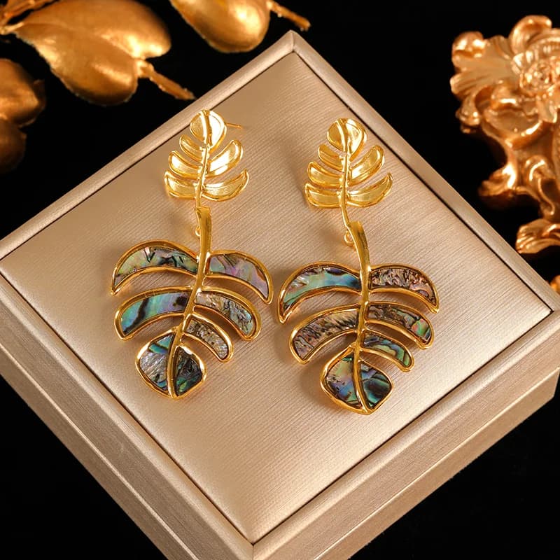 Stainless Steel Pleated Stud Drop Earrings