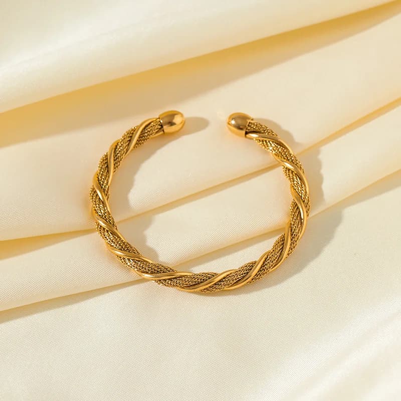 316L Stainless Steel Gold Color Twisted Adjustable Bangle