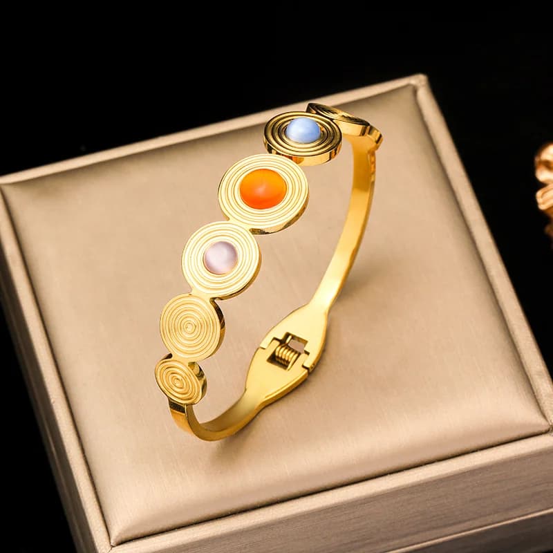316L Stainless Steel Gold Color Twisted Adjustable Bangle