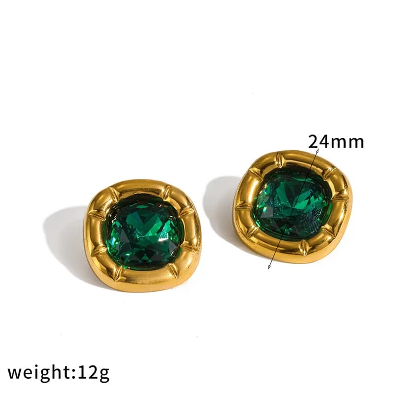 Stainless Steel Square Cubic Zirconia Stud Earrings