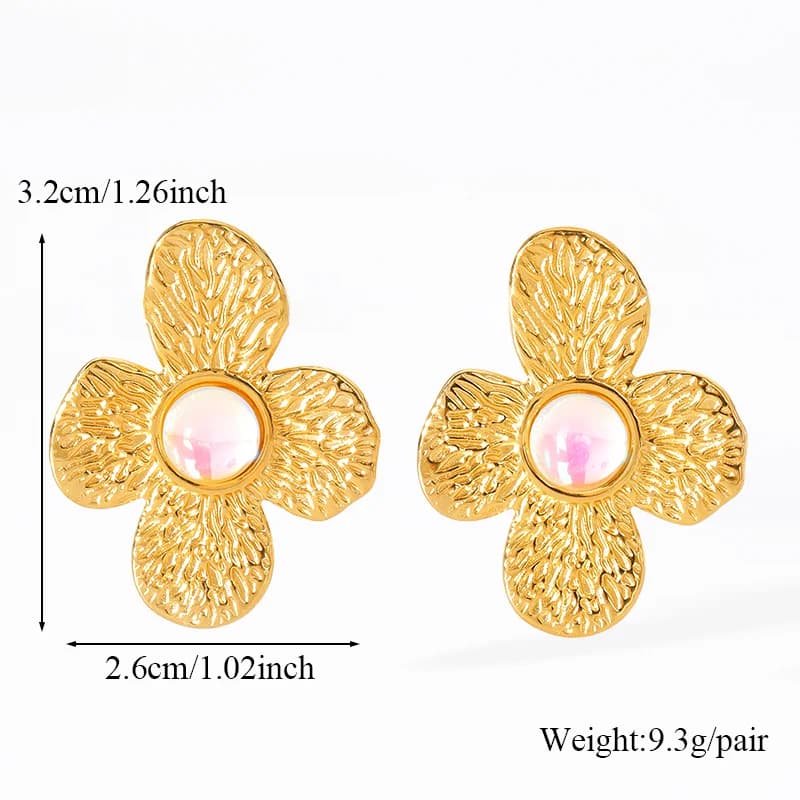 Brincos Pendentes de Pedra Natural com Borboleta e Flor, Dourado