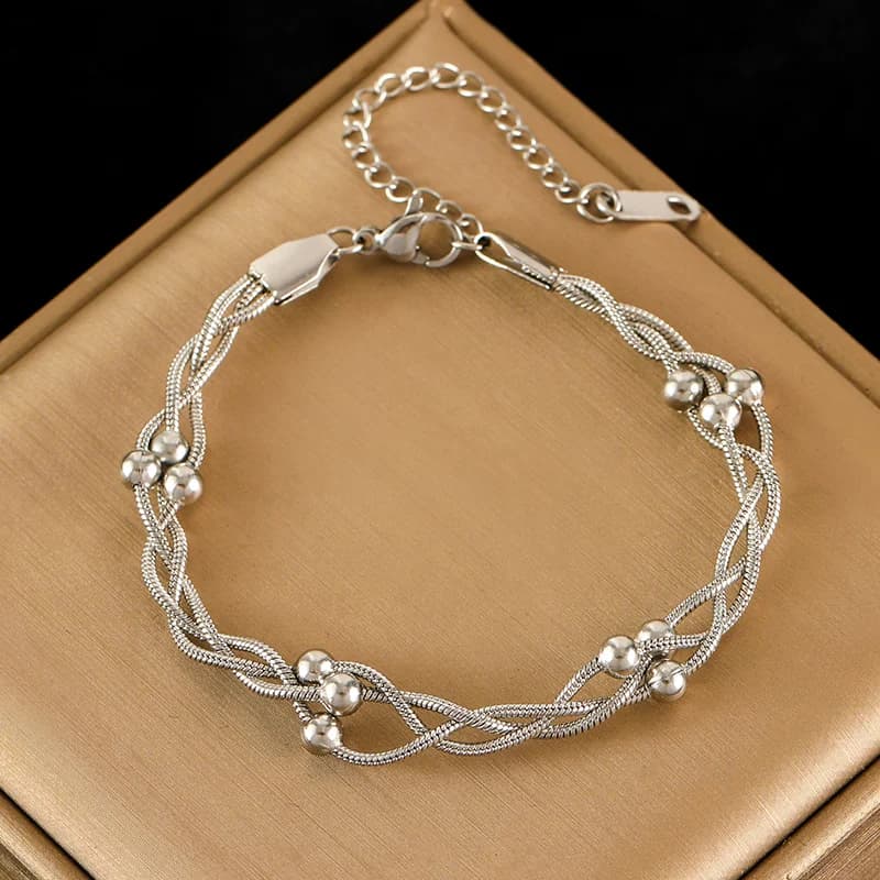 Stainless Steel Silver Bead Chain Necklace and Bracelet Set