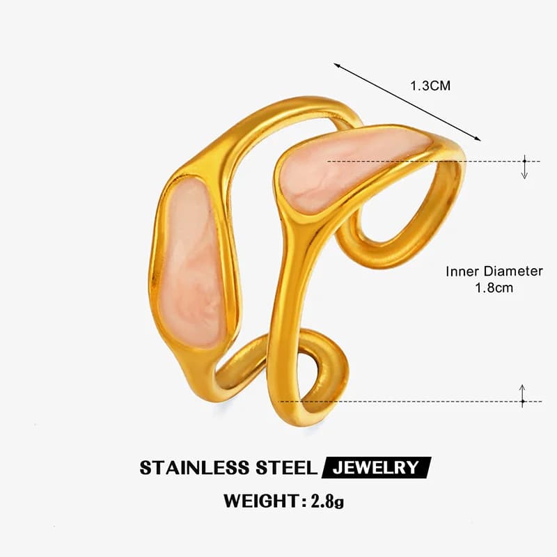 Irregular Enamel Adjustable Ring, Stainless Steel