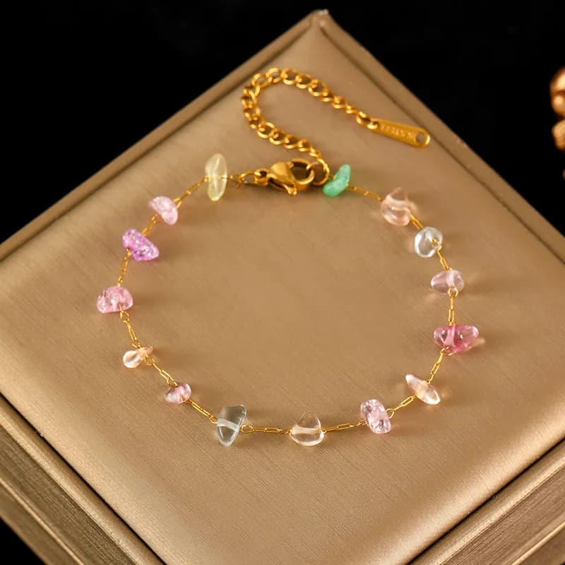 Conjunto de Colar e Pulseira com Pedras Acrílicas Coloridas