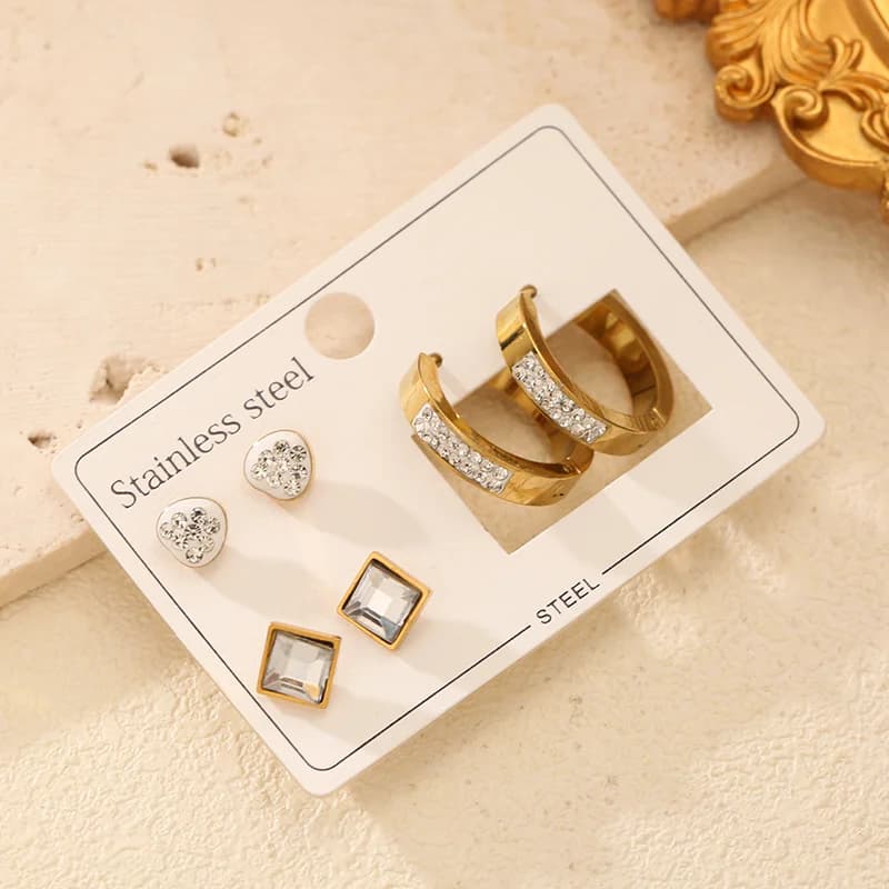 Sparkling Zircon Hoop and Stud Earring Set