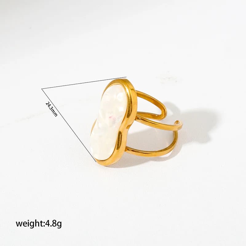 Stainless Steel Pearl Heart Adjustable Opening Ring