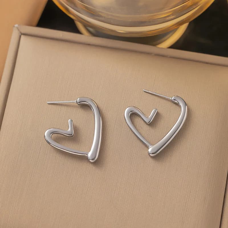 Heart Stud Piercing Earrings, Stainless Steel