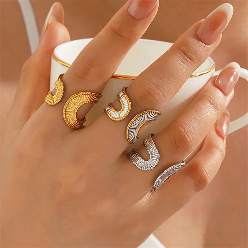 Stainless Steel Irregular Hollow Adjustable Cuff Ring