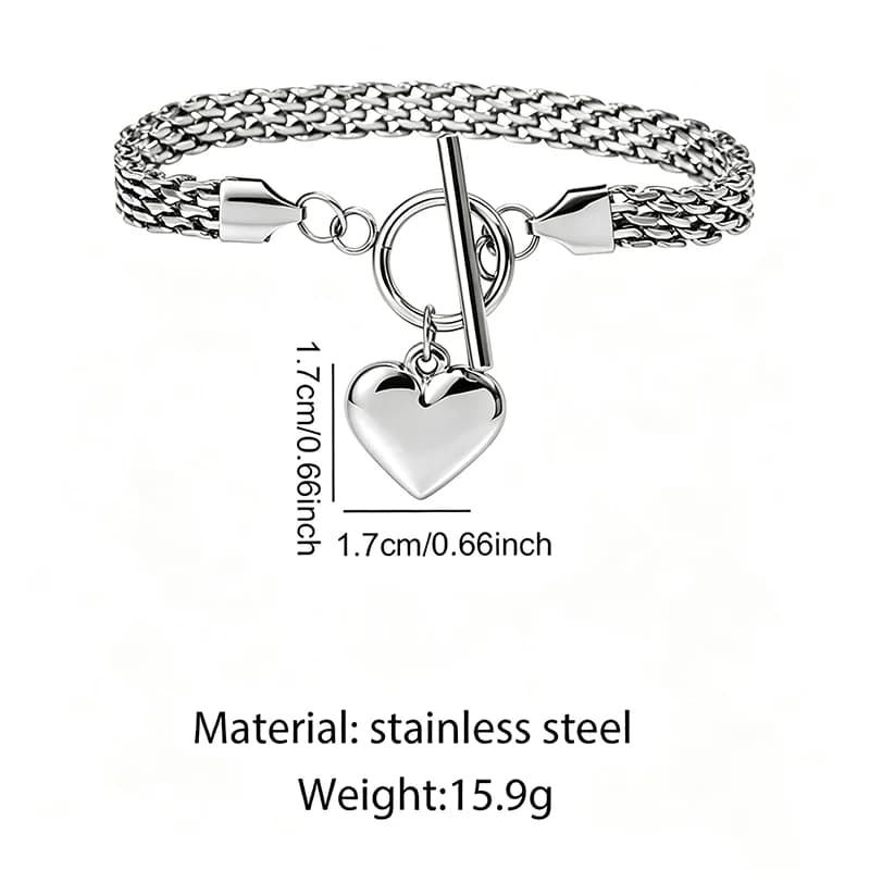 Pulseira Bangle com Pingentes de Coração em Aço Inoxidável