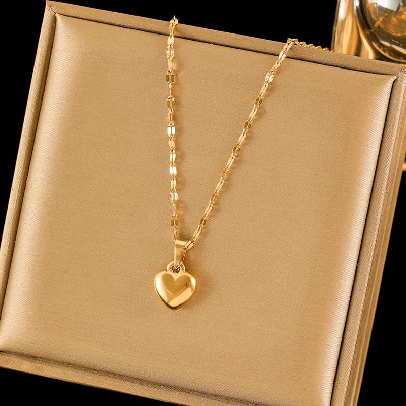 Stainless Steel Heart Jewelry Set, Gold Plated
