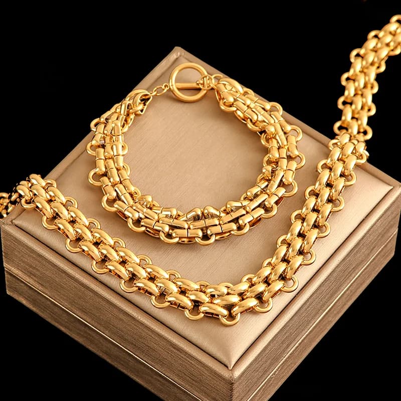 Kit Colar e Pulseira Cubana, Prata