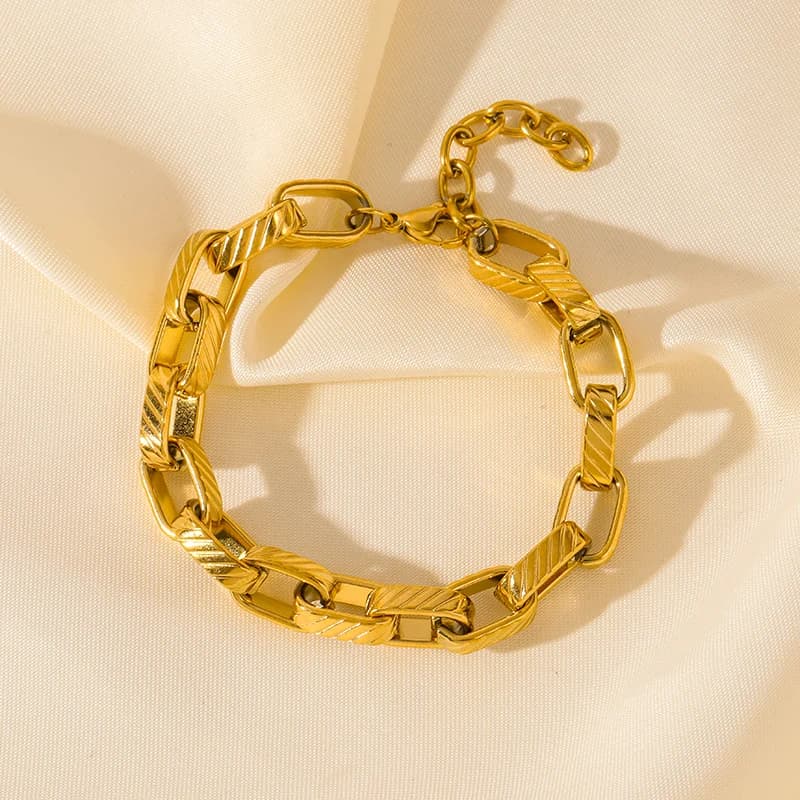 Pulseira Multicamadas Grossa de Corrente, Aço Inoxidável Dourado