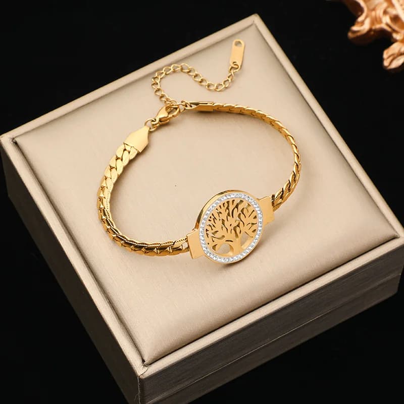 Pulseira com Berloques de Estrela e Leopardo, Corrente Grossa em Aço Inoxidável