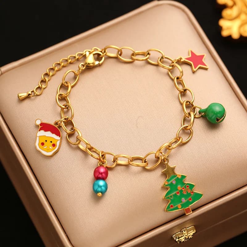 Pulseira Charm Boneco de Neve em Aço Inoxidável