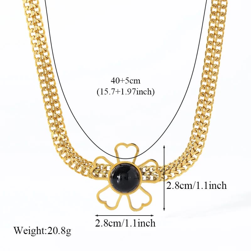 Black Stone Flower Necklace and Earring Set