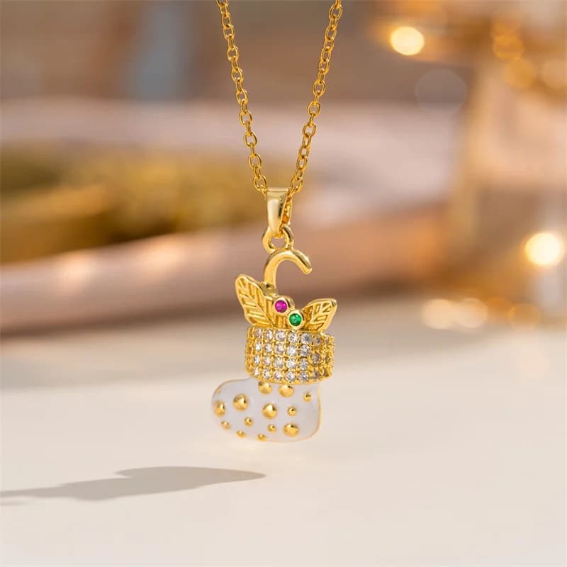 Enamel Christmas Sleigh Pendant Necklace