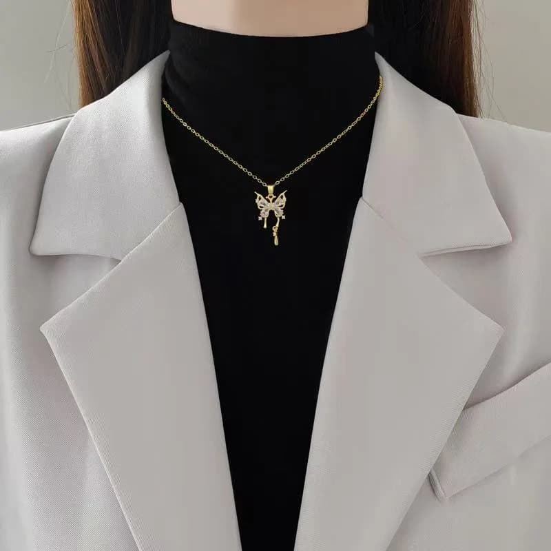 Colorful Cubic Zirconia Pendant Stainless Steel Necklace