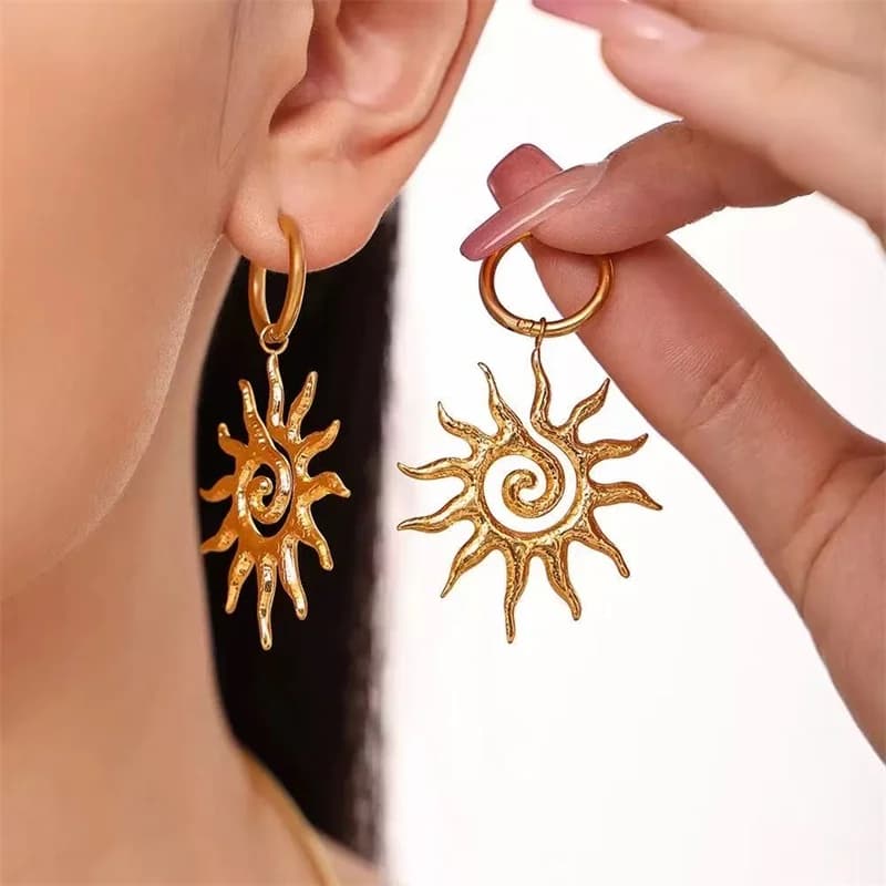 Sun, Moon, and Heart Dangle Earrings, Stainless Steel