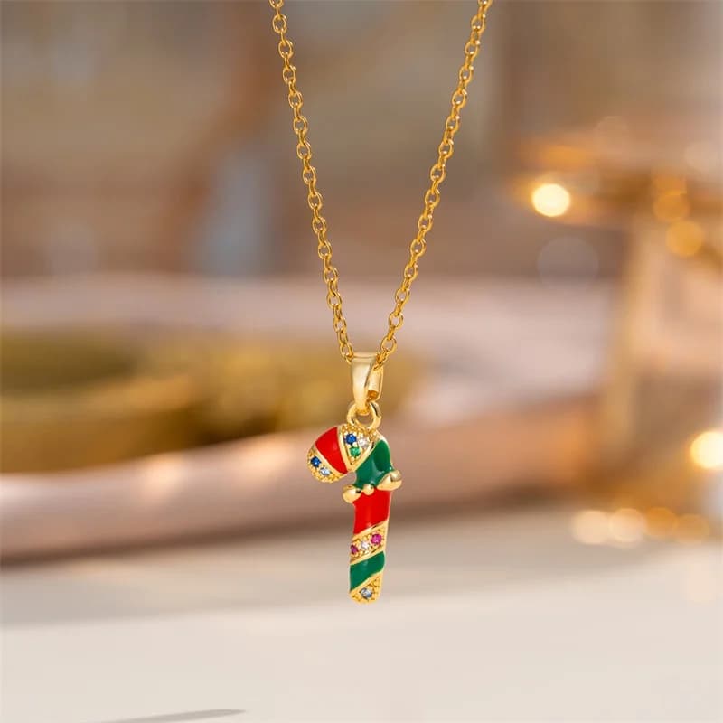 Enamel Christmas Sleigh Pendant Necklace