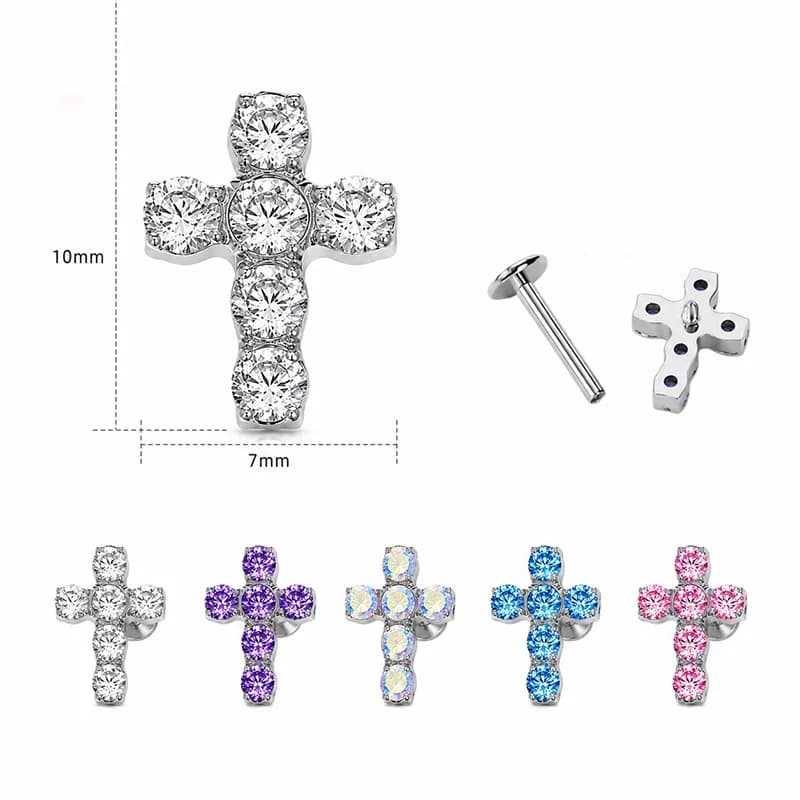 Piercing Corporal em Titânio Cruz Espiral com Zircônia