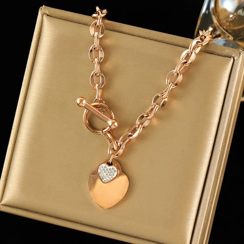 316L Stainless Steel Double Heart Necklace and Bracelet Set