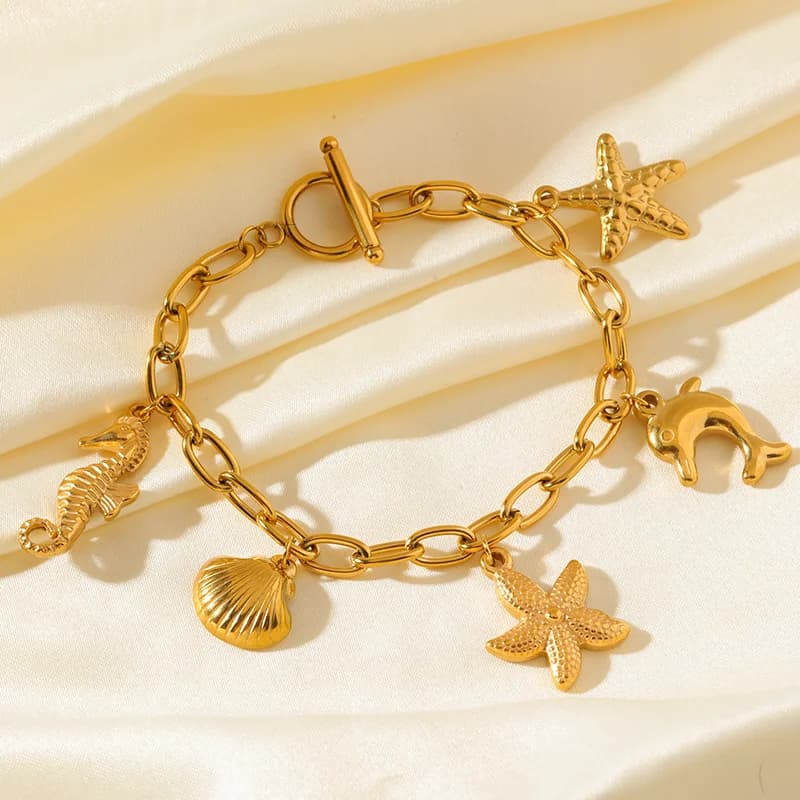 Golden Sun Moon Starfish Charm Bracelet