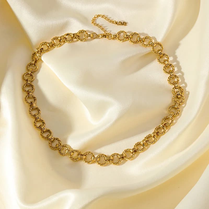 Colar de Corrente Grossa em Aço Inoxidável, Dourado