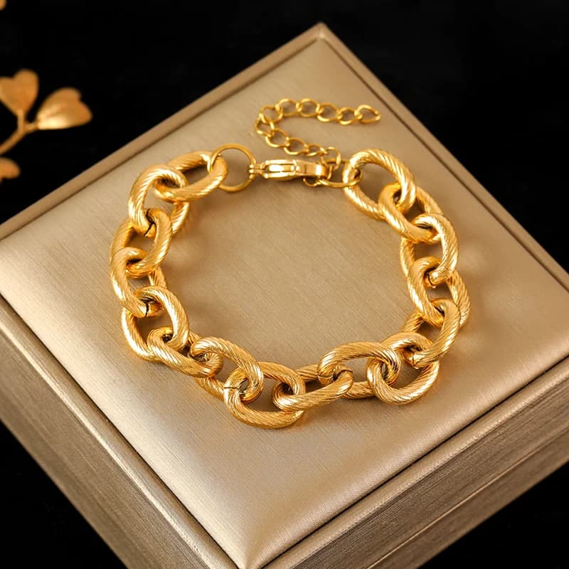 Geometric Thick Chain Bangle, Gold Plated
