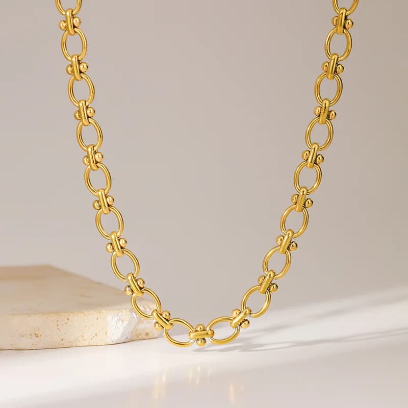 Colar de Corrente em Aço Inoxidável, Banhado a Ouro