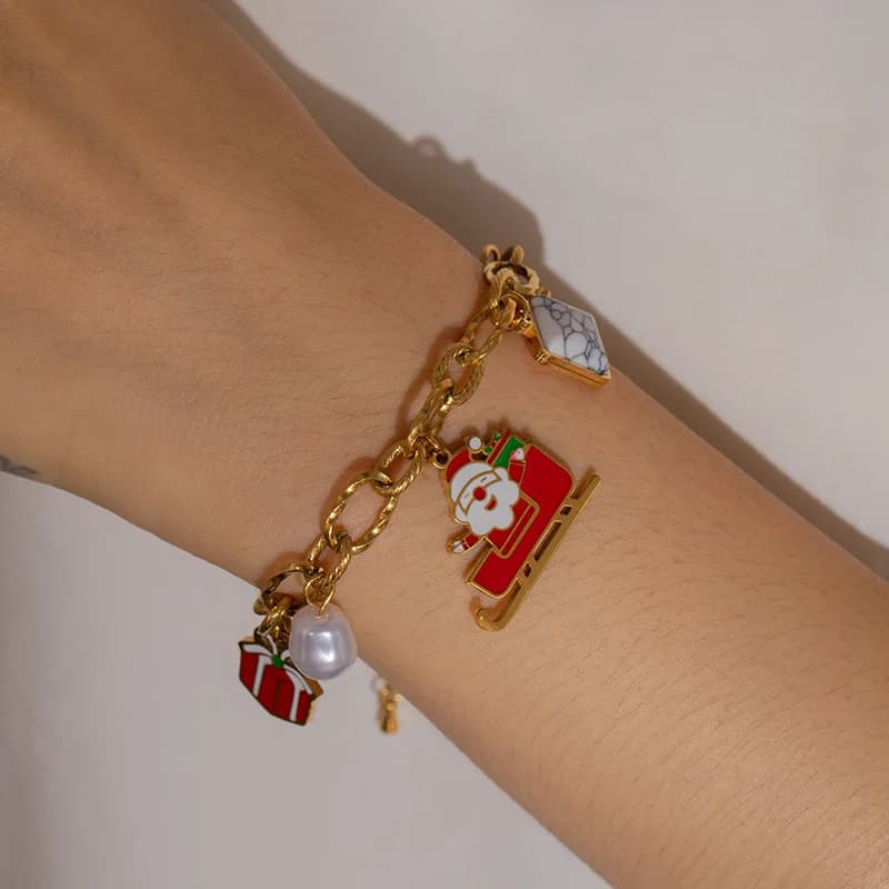 Pulseira Charm Boneco de Neve em Aço Inoxidável