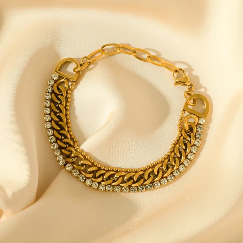 Pulseira Multicamadas Grossa de Corrente, Aço Inoxidável Dourado