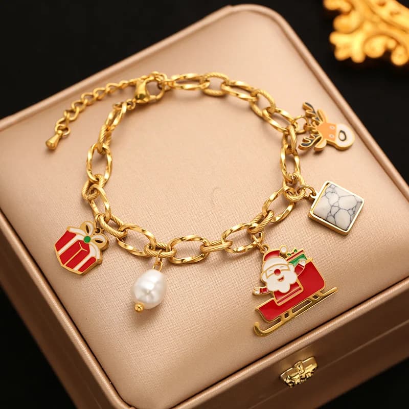 Pulseira Charm Boneco de Neve em Aço Inoxidável
