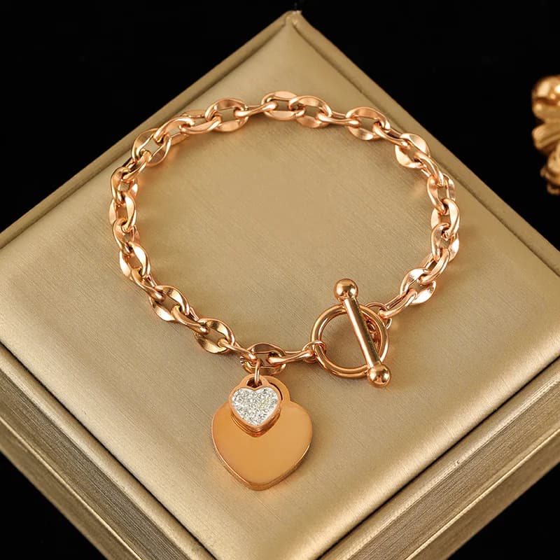 316L Stainless Steel Double Heart Necklace and Bracelet Set