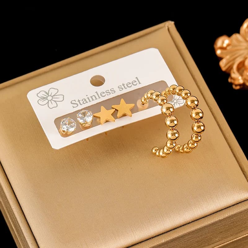 Heart White Zircon Earrings Set, Gold Plated