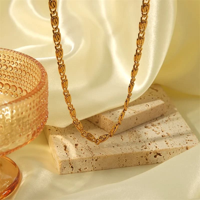 Geometric Chain Necklace and Bracelet Set, Gold
