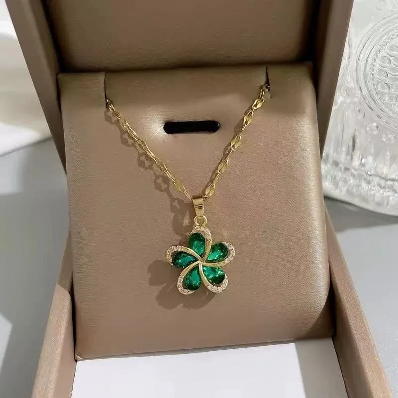 Colorful Cubic Zirconia Pendant Stainless Steel Necklace
