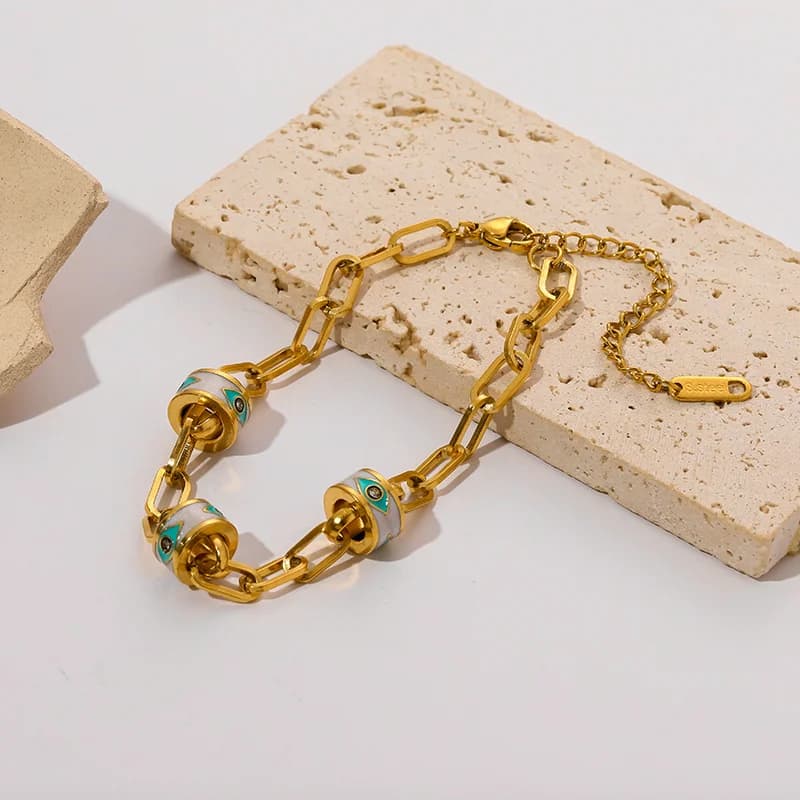Pulseira de Corrente Geométrica Grossa, Aço Inoxidável Dourado
